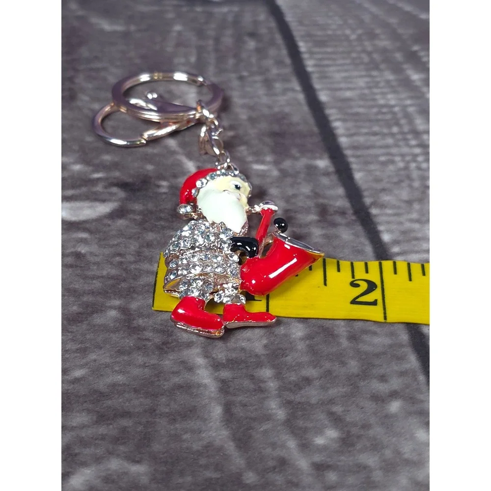Sparkling Rhinestone Santa Claus Saxophone Keychain Christmas Gift Bag Accessory